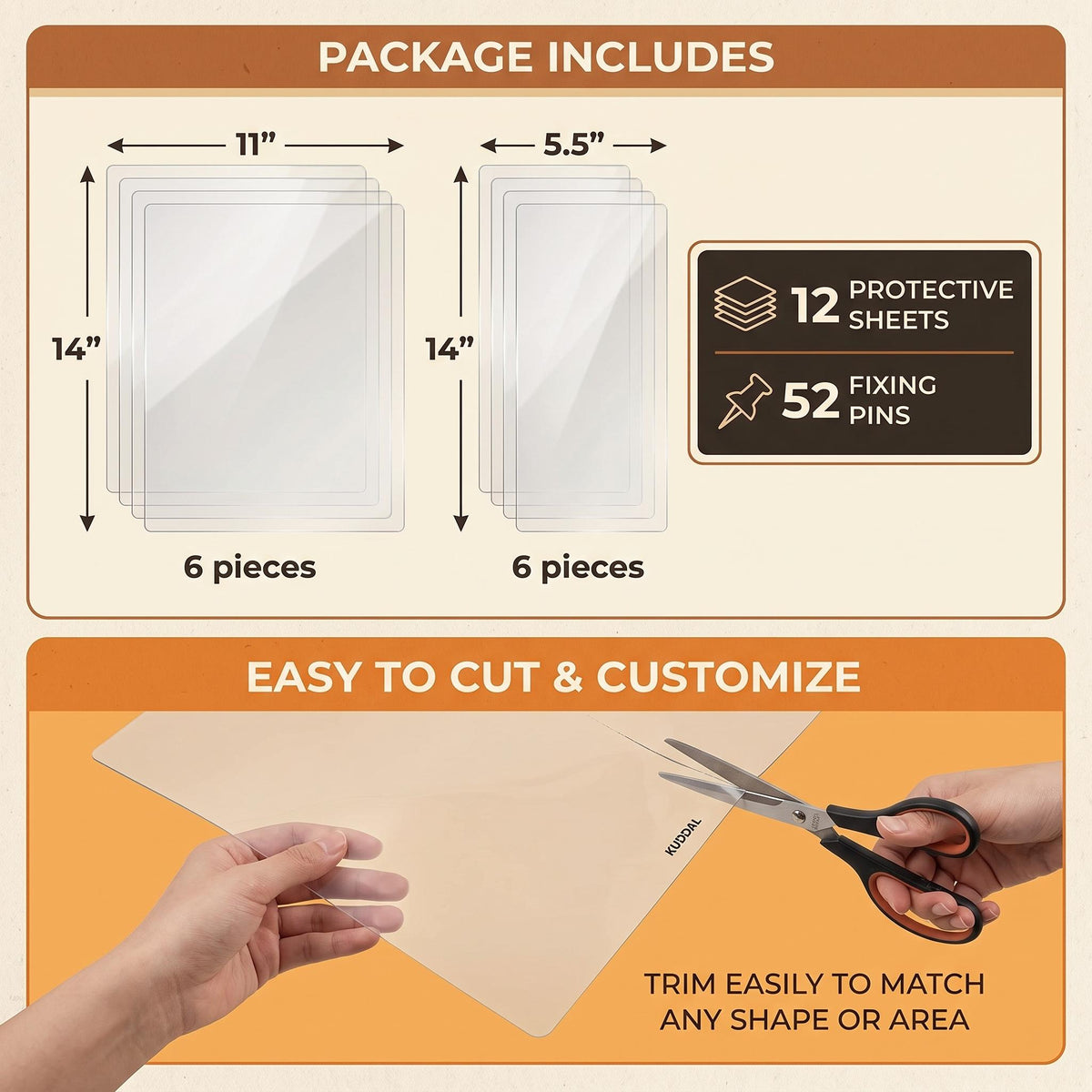 Cat Scratch Furniture Protector, 12 Clear Sheets with 52 Pins