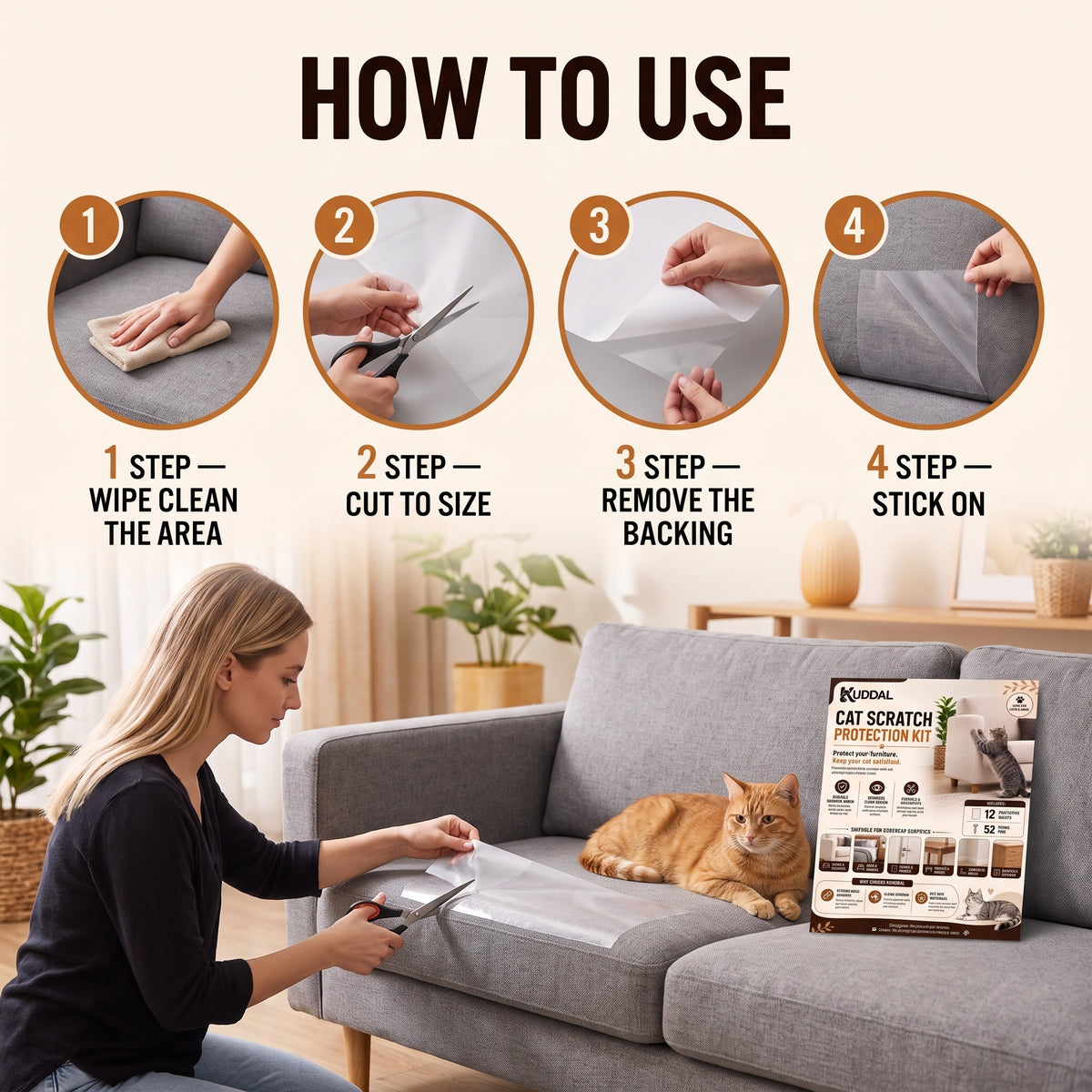 Cat Scratch Furniture Protector, 12 Clear Sheets with 52 Pins